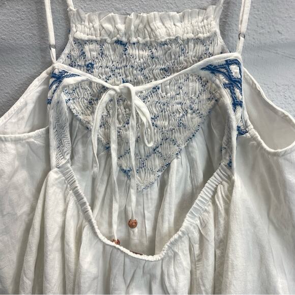 Free People Crystal Cove Smocked Mini Dress White Blue - Picture 6 of 14